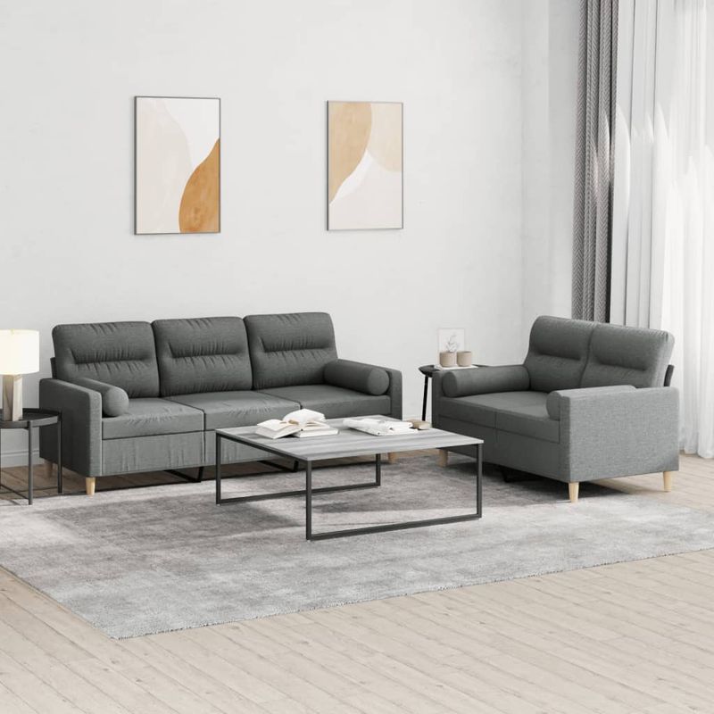 Casa si Gradina - Mobilier - Seturi de mobilier - Seturi living - Set de canapele cu perne, 2 piese, gri inchis, material textil - Infinity.ro