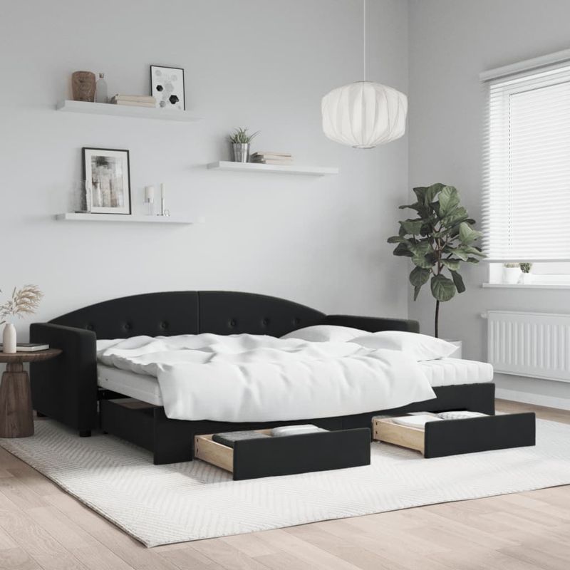 Casa si Gradina - Mobilier - Paturi si accesorii - Paturi - Pat de zi cu extensie si sertare, negru, 90x190 cm, catifea - Infinity.ro