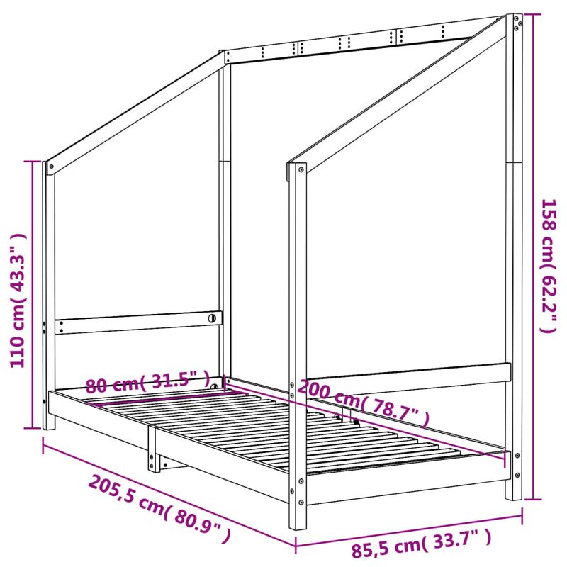Casa si Gradina - Mobilier - Mobilier copii - Patuturi copii - Cadru de pat pentru copii, alb, 80x200 cm, lemn masiv de pin - Infinity.ro