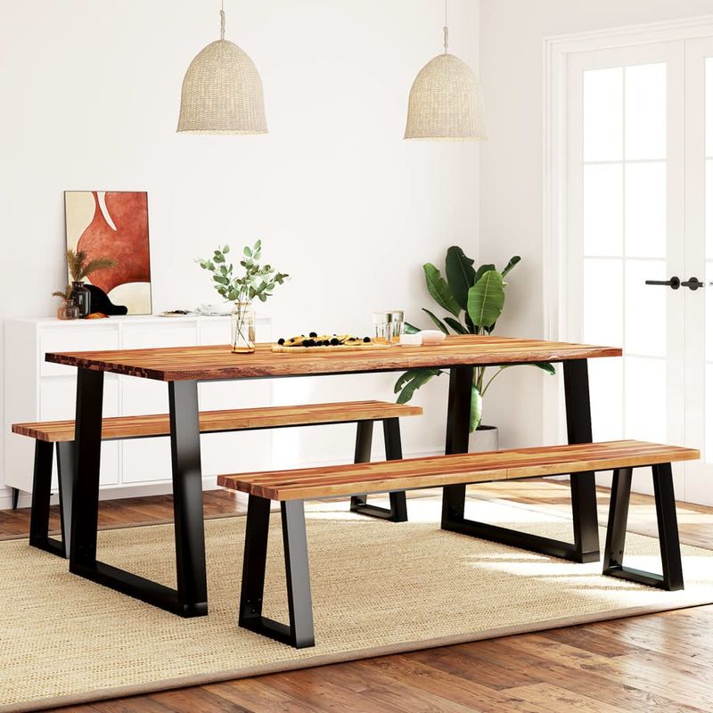 Casa si Gradina - Mobilier - Seturi de mobilier - Seturi mese si scaune - Set de masa din 3 piese, margini naturale, lemn masiv de acacia, lungime 180 cm - Infinity.ro