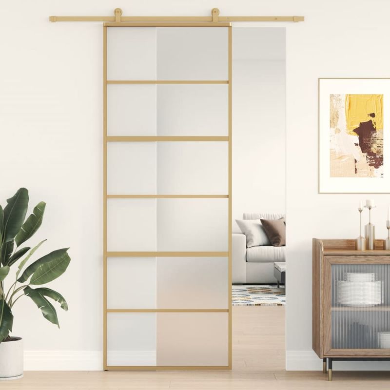 Casa si Gradina - Constructii - Usi interior, exterior si garaj - Usi interior - Usa glisanta, auriu, 76x205 cm, sticla ESG mata si aluminiu - Infinity.ro