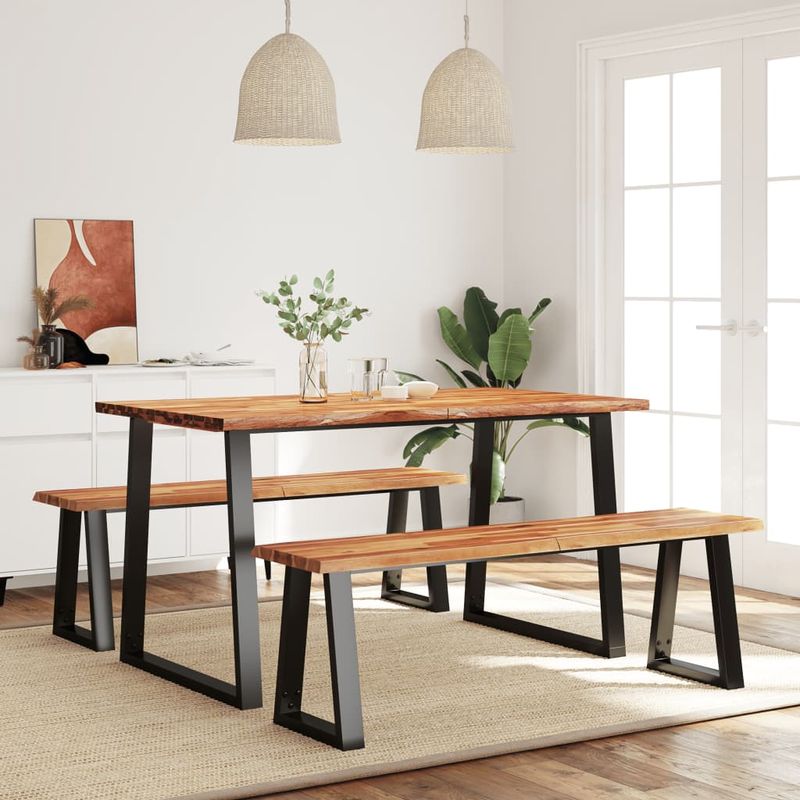 Casa si Gradina - Mobilier - Seturi de mobilier - Seturi mese si scaune - Set de masa din 3 piese, margini naturale, lemn masiv de acacia, lungime 140 cm - Infinity.ro