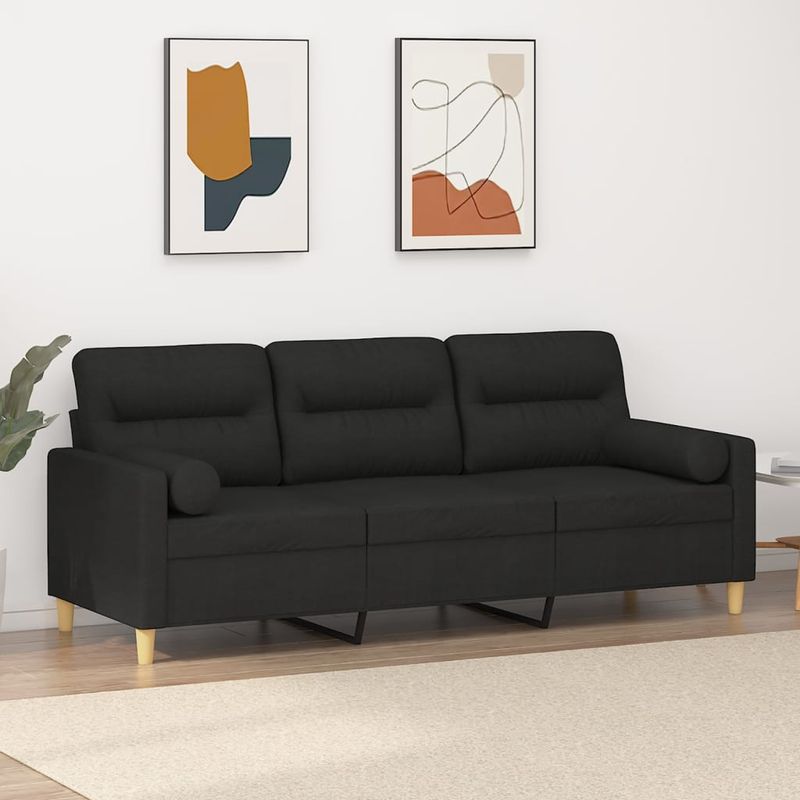 Casa si Gradina - Mobilier - Canapele si coltare - Canapele - Canapea cu 3 locuri cu pernute, negru, 180 cm, textil - Infinity.ro