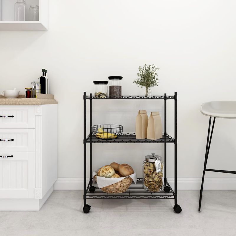 Casa si Gradina - Mobilier - Biblioteci si rafturi - Rafturi - Raft depozitare cu roti, 3 niveluri, negru, 60x35x81cm, 150 kg - Infinity.ro