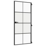 Casa si Gradina - Constructii - Usi interior, exterior si garaj - Usi garaj - Usa de interior negru 93x201,5 cm sticla securiz./aluminiu slim, negru și transparent și mat, model 4x2 grilaje - Infinity.ro
