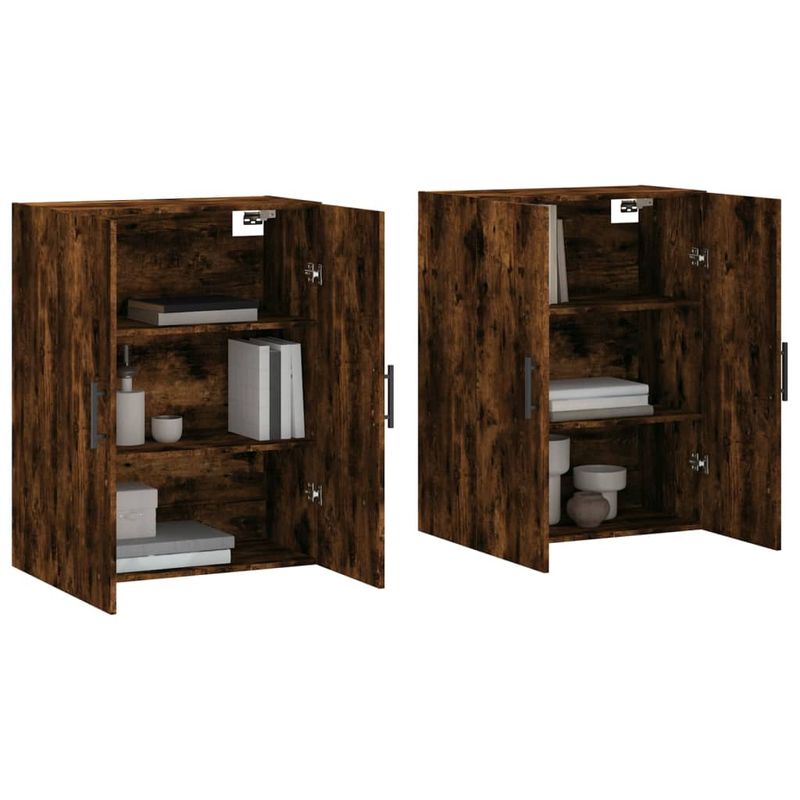 Casa si Gradina - Mobilier - Comode si corpuri - Comode - Dulapuri montate pe perete, 2 buc, stejar afumat, 69,5x34x90 cm, model negru model tub - Infinity.ro