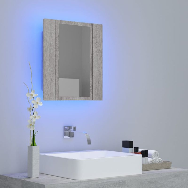 Casa si Gradina - Mobilier - Mobilier baie - Corpuri baie - Dulap cu oglinda cu LED de baie, gri sonoma, 40x12x45 cm, lemn - Infinity.ro