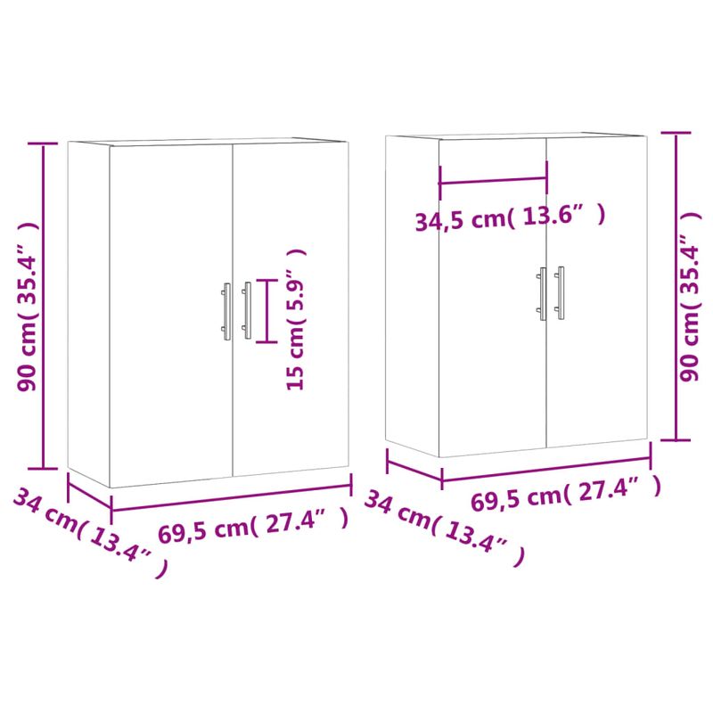 Casa si Gradina - Mobilier - Comode si corpuri - Comode - Dulapuri montate pe perete, 2 buc, stejar afumat, 69,5x34x90 cm, model negru model tub - Infinity.ro
