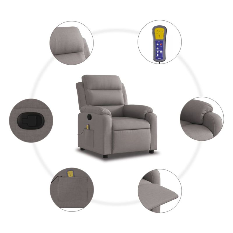 Ingrijire personala si Cosmetice - Sanatate si wellness - Articole wellness - Fotolii de masaj - Fotoliu de masaj rabatabil, gri taupe, material textil - Infinity.ro