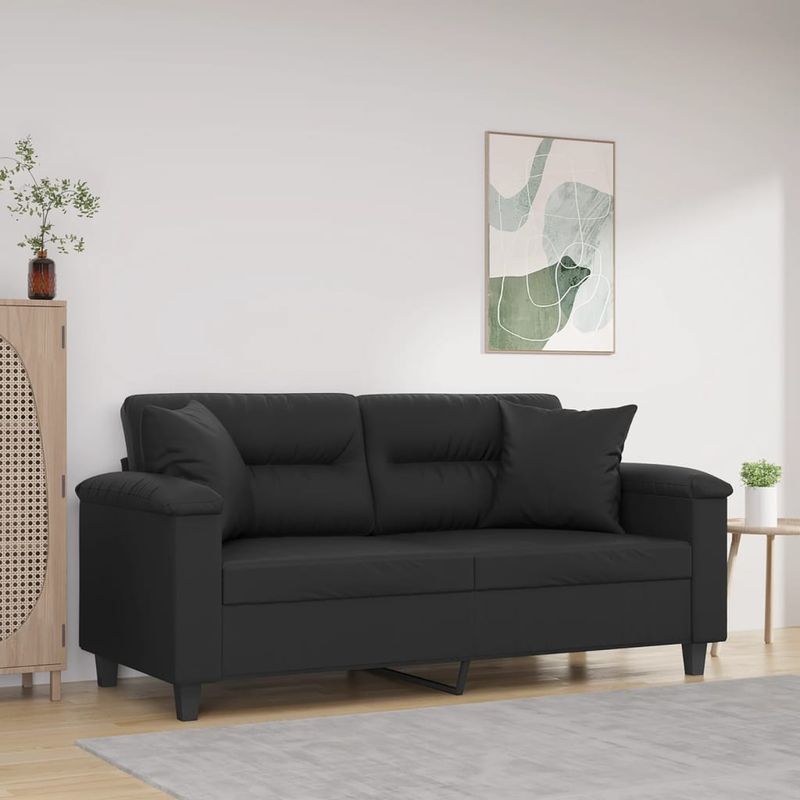 Casa si Gradina - Mobilier - Canapele si coltare - Canapele - Canapea cu 2 locuri cu pernute, negru, 140 cm, piele ecologica - Infinity.ro
