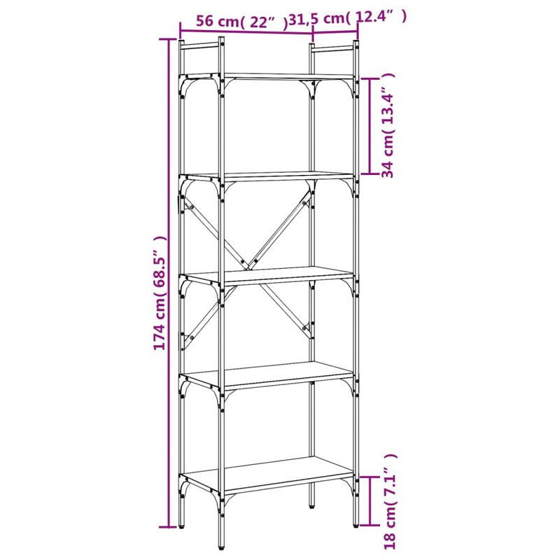 Casa si Gradina - Mobilier - Biblioteci si rafturi - Biblioteci - Biblioteca cu 5 niveluri, negru, 56x31,5x174 cm, lemn prelucrat - Infinity.ro