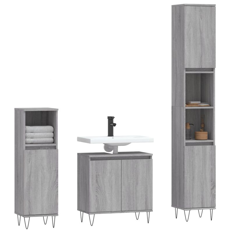 Casa si Gradina - Mobilier - Seturi de mobilier - Seturi baie - Set dulapuri de baie, 3 piese, gri sonoma, lemn prelucrat - Infinity.ro