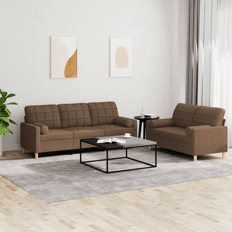 Casa si Gradina - Mobilier - Seturi de mobilier - Seturi living - Set de canapele cu perne, 2 piese, maro, textil - Infinity.ro