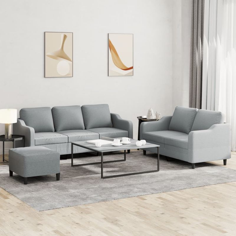 Casa si Gradina - Mobilier - Seturi de mobilier - Seturi living - Set de canapele cu perne, 3 piese, gri deschis, textil - Infinity.ro
