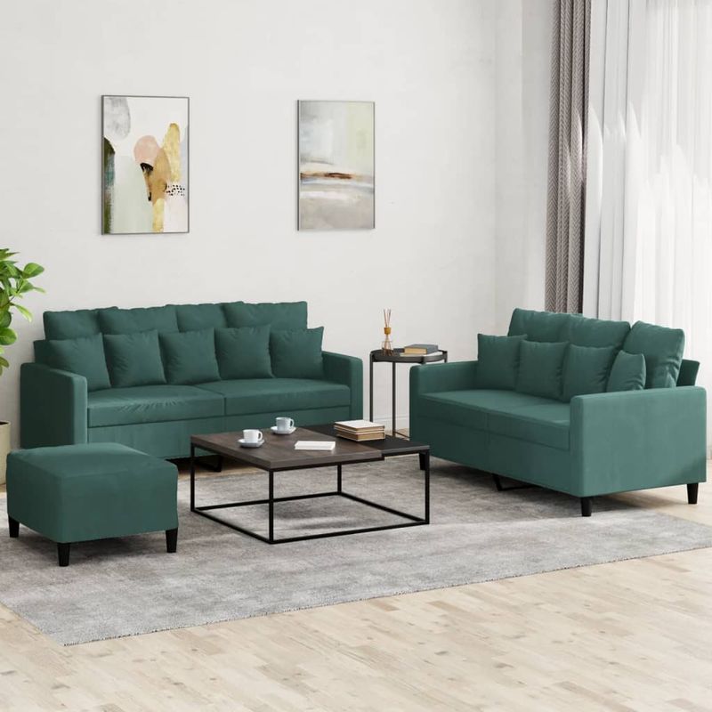 Casa si Gradina - Mobilier - Seturi de mobilier - Seturi living - Set de canapele cu perne, 3 piese, verde inchis, catifea - Infinity.ro