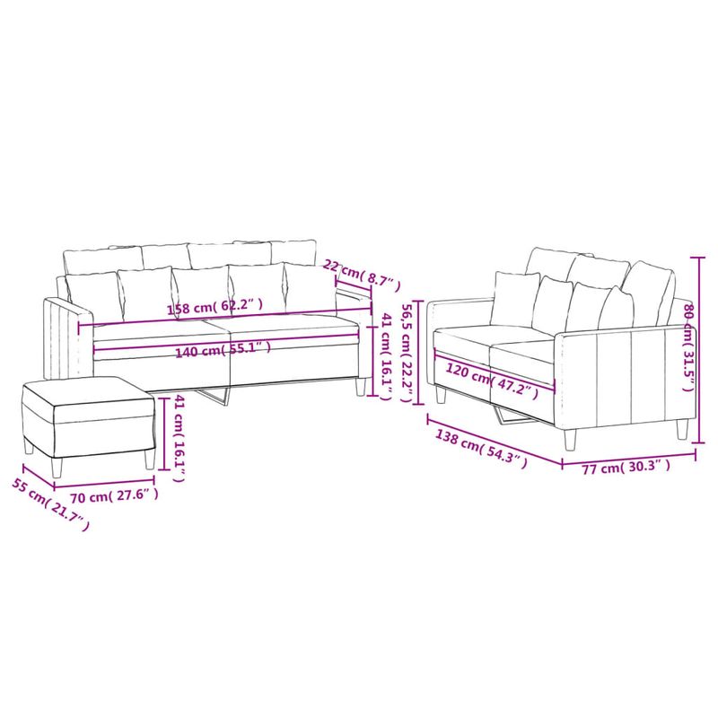 Casa si Gradina - Mobilier - Seturi de mobilier - Seturi living - Set de canapele cu perne, 3 piese, verde inchis, catifea - Infinity.ro