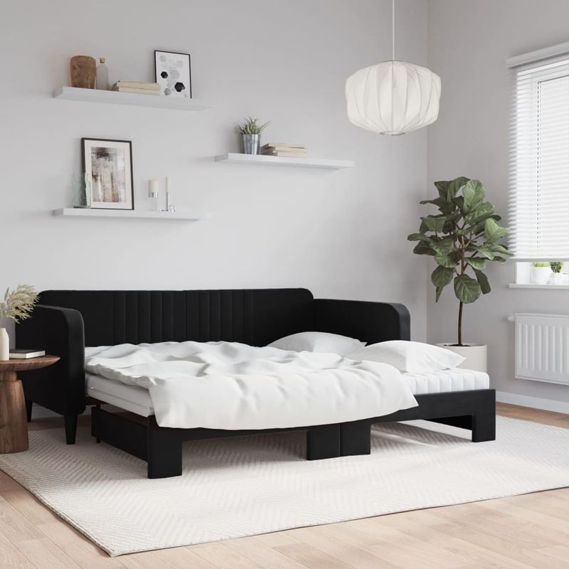Casa si Gradina - Mobilier - Paturi si accesorii - Paturi - Pat de zi cu extensie si saltele, negru, 90x190 cm, catifea - Infinity.ro