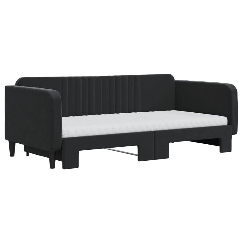 Casa si Gradina - Mobilier - Paturi si accesorii - Paturi - Pat de zi cu extensie si saltele, negru, 90x190 cm, catifea - Infinity.ro