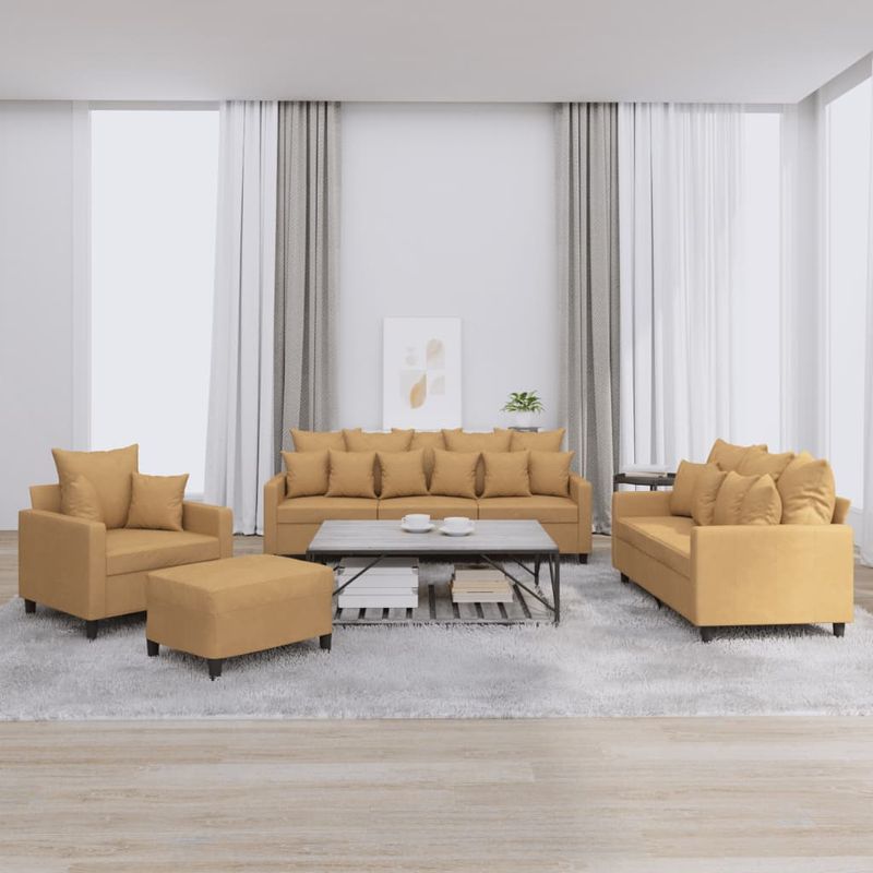 Casa si Gradina - Mobilier - Seturi de mobilier - Seturi living - Set de canapele cu perne, 4 piese, maro, catifea - Infinity.ro