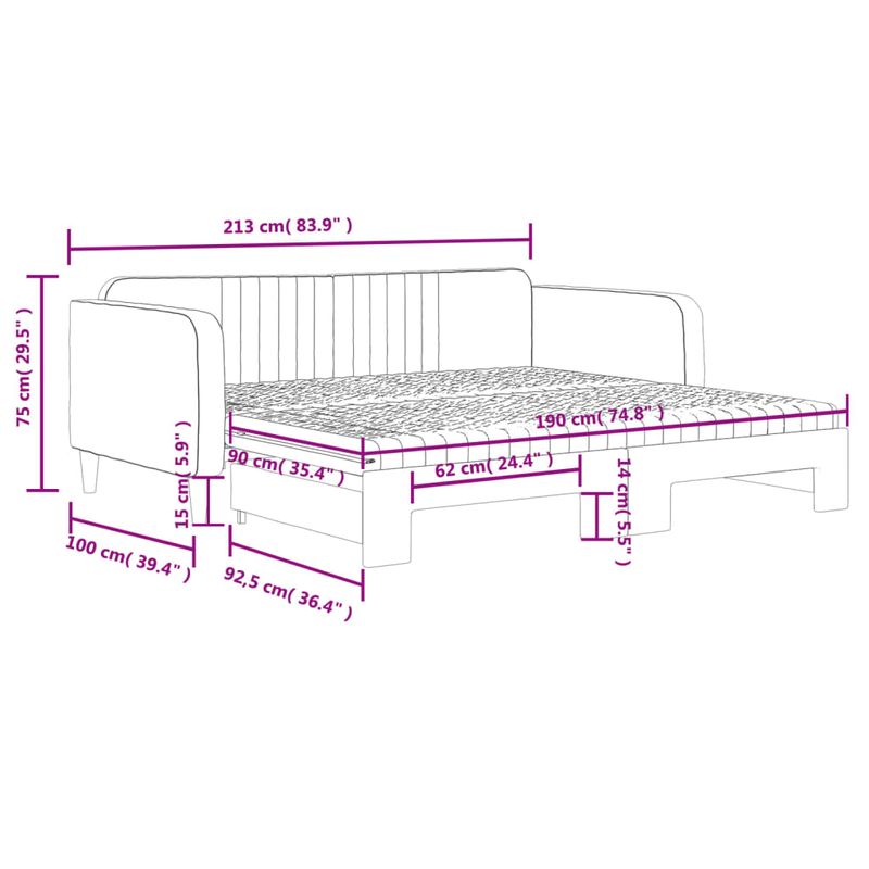Casa si Gradina - Mobilier - Paturi si accesorii - Paturi - Pat de zi cu extensie si saltele, negru, 90x190 cm, catifea - Infinity.ro