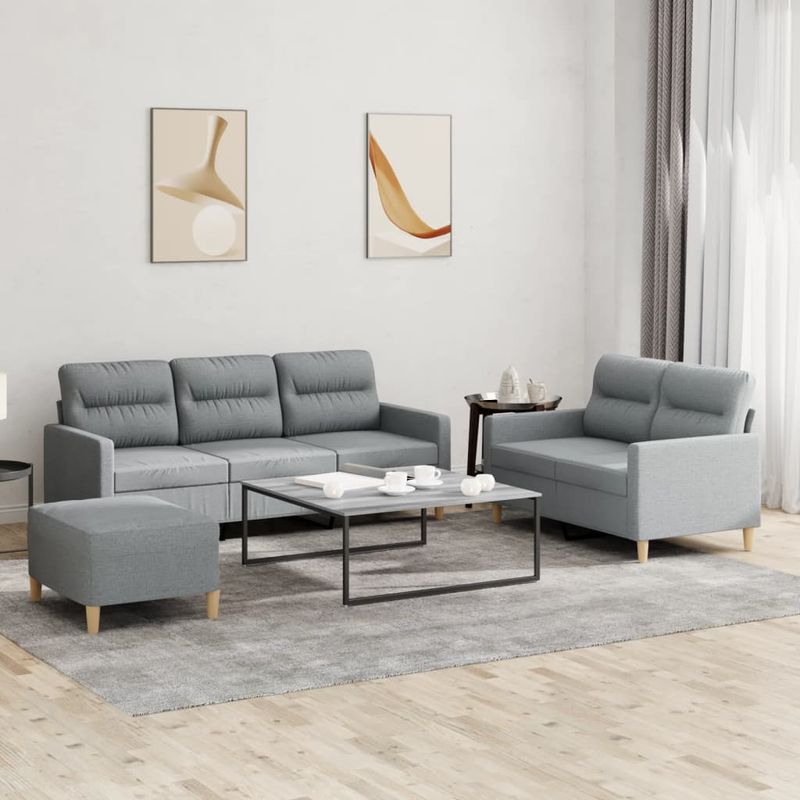 Casa si Gradina - Mobilier - Seturi de mobilier - Seturi living - Set de canapele cu perne, 3 piese, gri deschis, textil - Infinity.ro