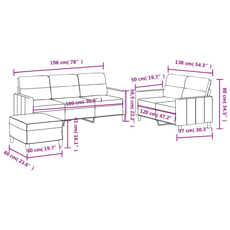 Casa si Gradina - Mobilier - Seturi de mobilier - Seturi living - Set de canapele cu perne, 3 piese, gri deschis, textil - Infinity.ro