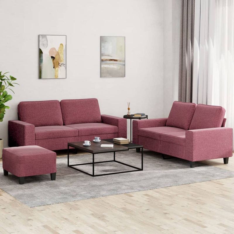 Casa si Gradina - Mobilier - Seturi de mobilier - Seturi living - Set de canapea, 3 piese, rosu vin, material textil - Infinity.ro