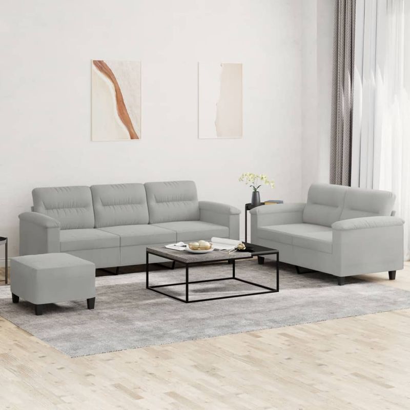Casa si Gradina - Mobilier - Seturi de mobilier - Seturi living - Set de canapele cu perne, 3 piese, gri deschis, microfibra - Infinity.ro