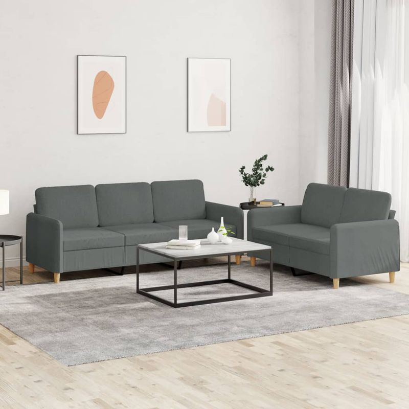 Casa si Gradina - Mobilier - Seturi de mobilier - Seturi living - Set de canapele cu perne, 2 piese, gri inchis, textil - Infinity.ro
