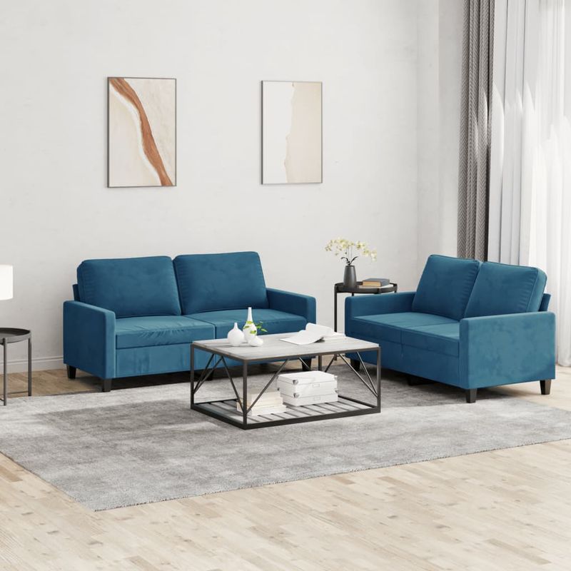 Casa si Gradina - Mobilier - Seturi de mobilier - Seturi living - Set de canapele cu perne, 2 piese, albastru, catifea - Infinity.ro