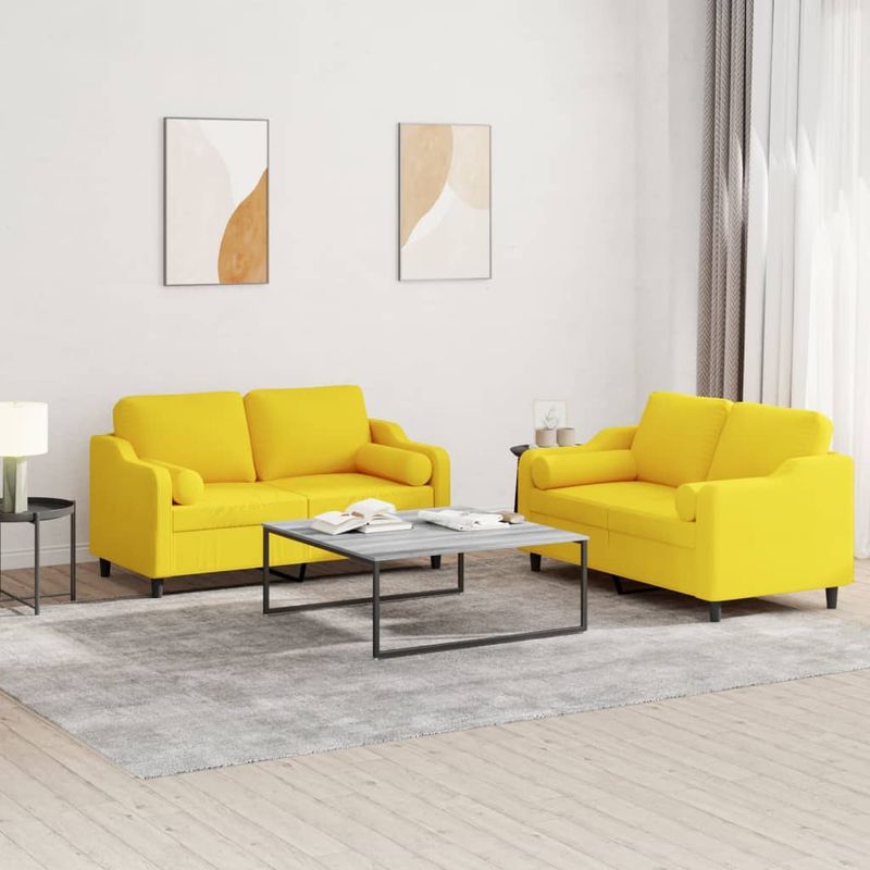 Casa si Gradina - Mobilier - Seturi de mobilier - Seturi living - Set de canapele cu perne, 2 piese, galben deschis, textil - Infinity.ro