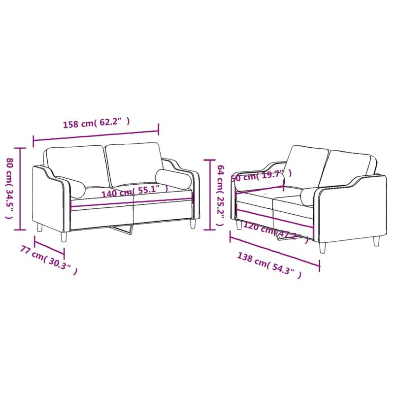 Casa si Gradina - Mobilier - Seturi de mobilier - Seturi living - Set de canapele cu perne, 2 piese, galben deschis, textil - Infinity.ro