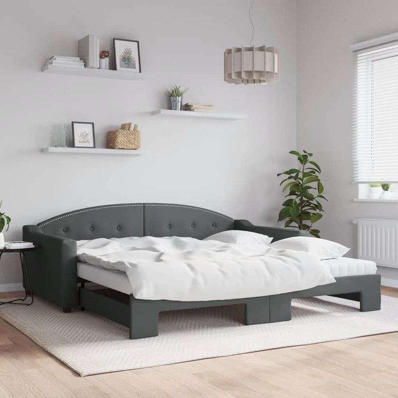 Casa si Gradina - Mobilier - Paturi si accesorii - Paturi - Pat de zi cu extensie si saltele, gri inchis, 100x200 cm textil - Infinity.ro