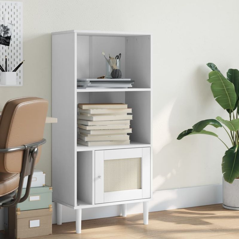 Casa si Gradina - Mobilier - Biblioteci si rafturi - Biblioteci - Biblioteca SENJA aspect ratan alb 60x35x130 cm lemn masiv pin - Infinity.ro