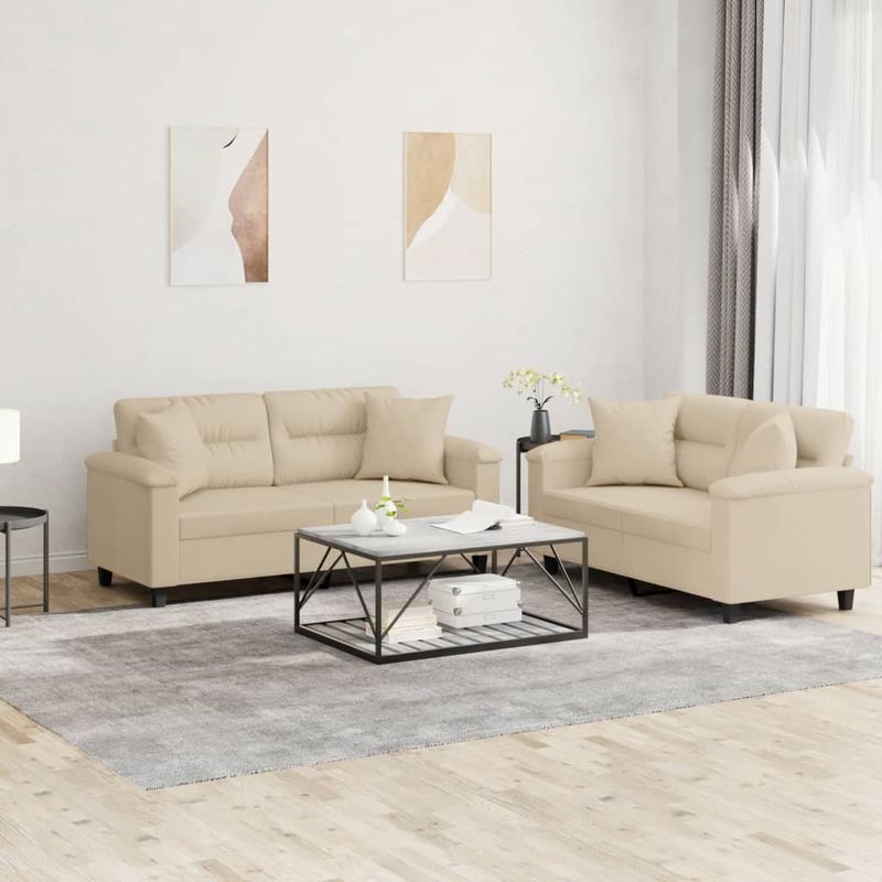 Casa si Gradina - Mobilier - Seturi de mobilier - Seturi living - Set de canapele cu perne, 2 piese, crem, microfibra - Infinity.ro