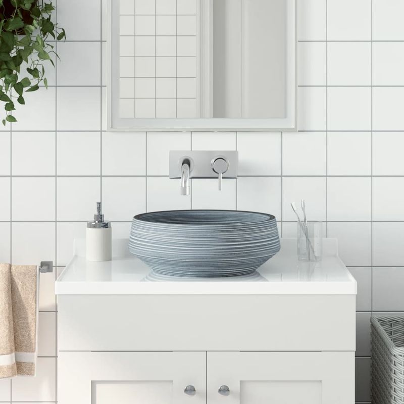 Casa si Gradina - Sanitare - Lavoar baie si accesorii - Lavoare si piedestale - Lavoar de blat, gri închis, rotund, Φ41x14 cm, ceramica - Infinity.ro
