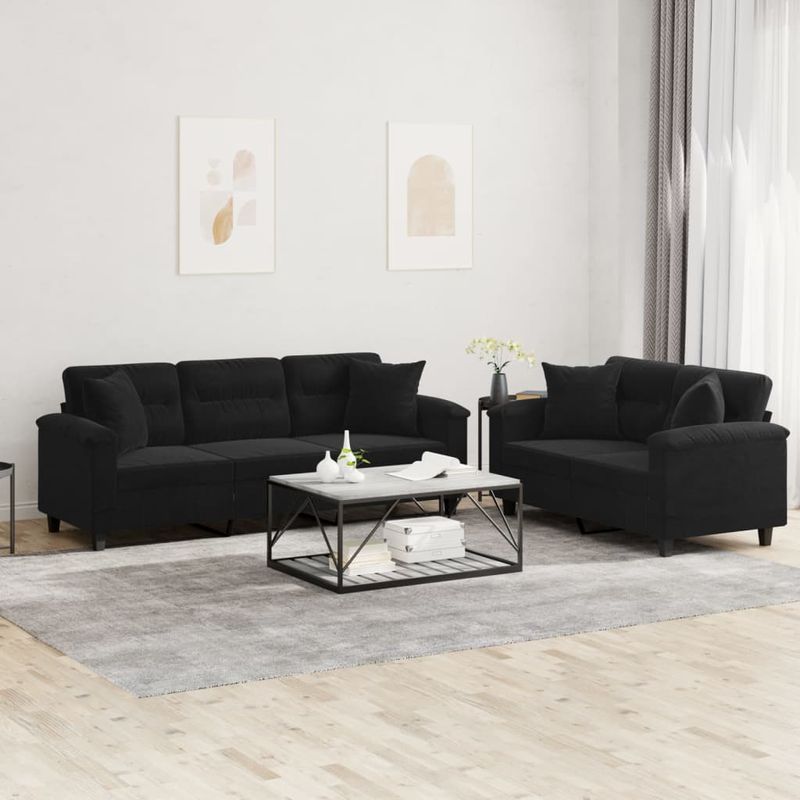 Casa si Gradina - Mobilier - Seturi de mobilier - Seturi living - Set de canapele cu perne, 2 piese, negru, microfibra - Infinity.ro