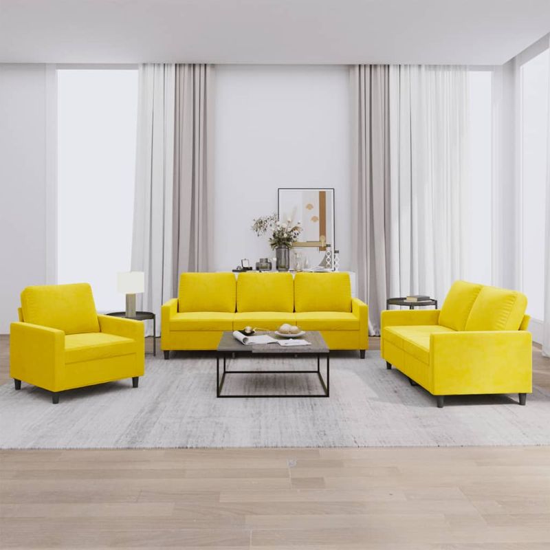 Casa si Gradina - Mobilier - Seturi de mobilier - Seturi living - Set de canapele cu perne, 3 piese, galben, catifea - Infinity.ro