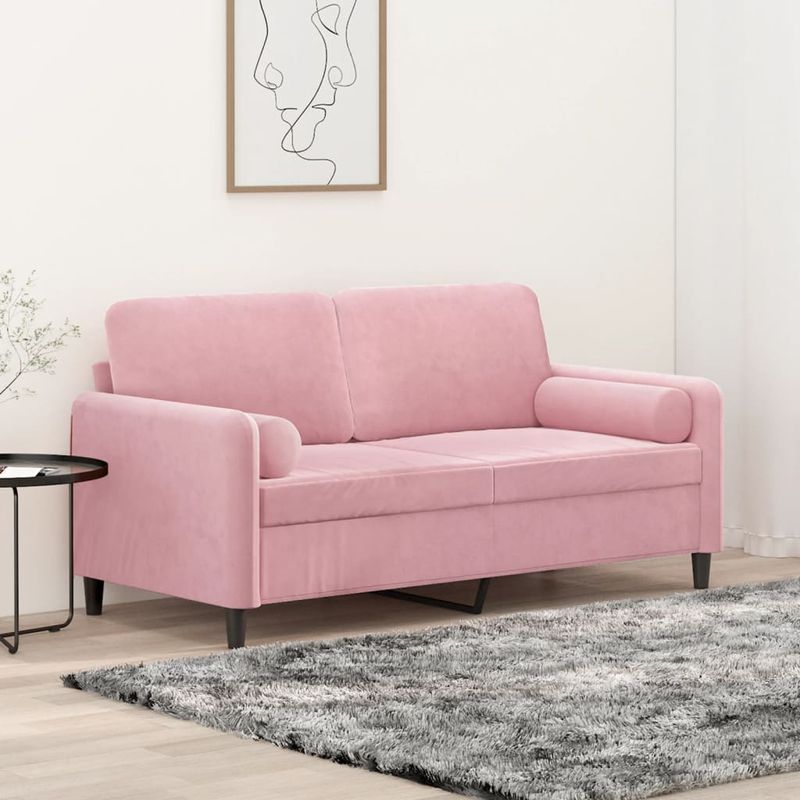 Casa si Gradina - Mobilier - Canapele si coltare - Canapele - Canapea cu 2 locuri cu pernute, roz, 140 cm, catifea - Infinity.ro