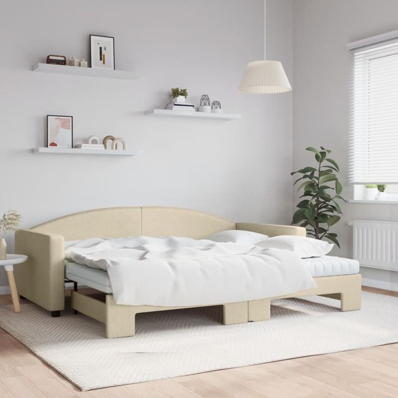 Casa si Gradina - Mobilier - Paturi si accesorii - Paturi - Pat de zi cu extensie si saltele, crem, 90x200 cm, textil - Infinity.ro