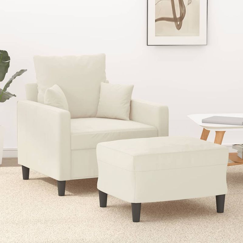 Casa si Gradina - Mobilier - Scaune si fotolii - Fotolii - Fotoliu canapea cu taburet, crem, 60 cm, catifea - Infinity.ro