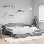 Casa si Gradina - Mobilier - Paturi si accesorii - Paturi - Pat de zi cu extensie si sertare, gri deschis, 80x200 cm textil - Infinity.ro
