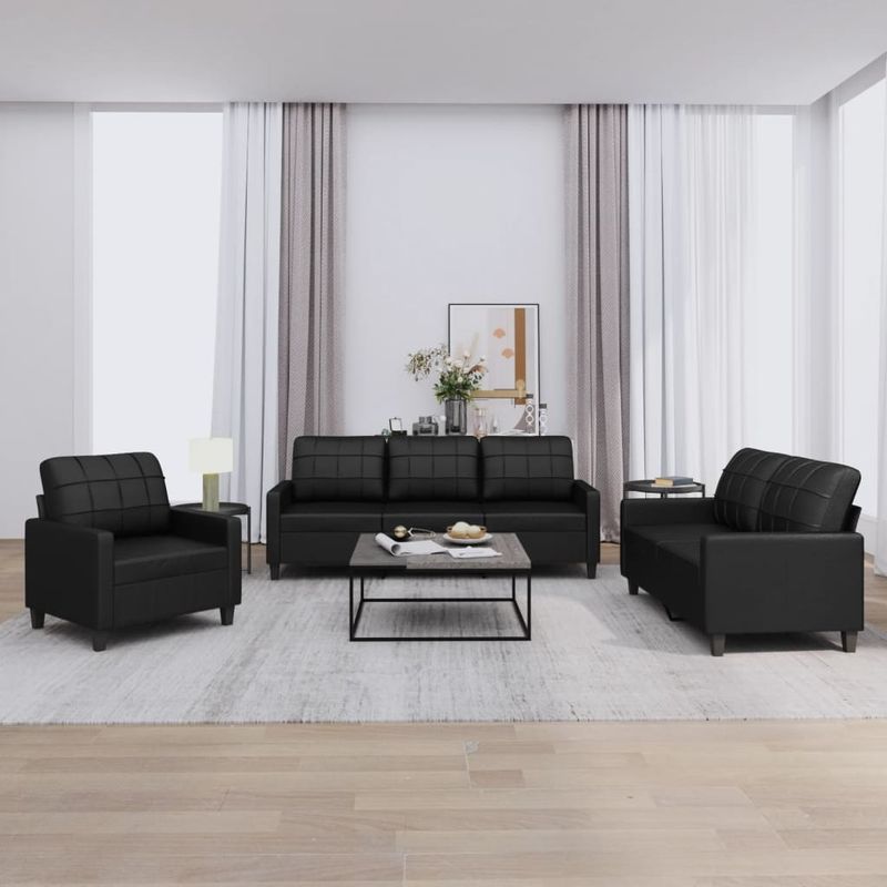 Casa si Gradina - Mobilier - Seturi de mobilier - Seturi living - Set de canapele cu perne, 3 piese, negru, piele ecologica - Infinity.ro
