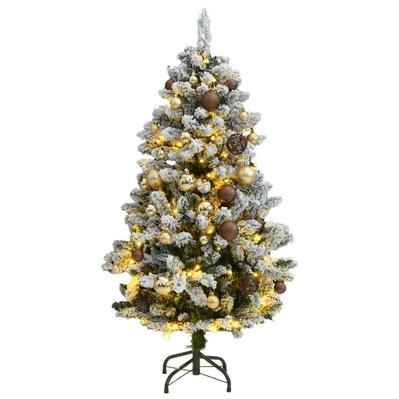 Casa si Gradina - Decoratiuni - Decoratiuni de sezon - Brad Crăciun artificial articulat cu 150 LED-uri/globuri 150 cm, verde și alb, model cu LED-uri și globuri aurii/bronz - Infinity.ro