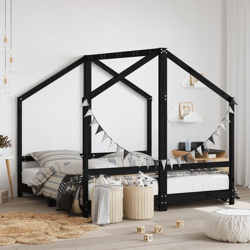 Casa si Gradina - Mobilier - Mobilier copii - Patuturi copii - Cadru de pat pentru copii negru 2x(80x160) cm lemn masiv de pin - Infinity.ro