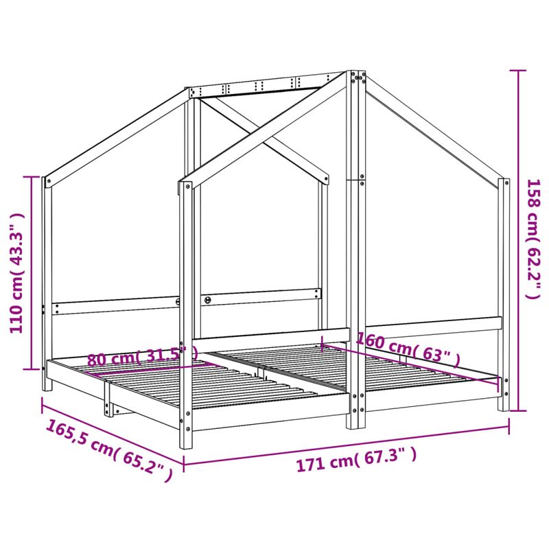 Casa si Gradina - Mobilier - Mobilier copii - Patuturi copii - Cadru de pat pentru copii negru 2x(80x160) cm lemn masiv de pin - Infinity.ro