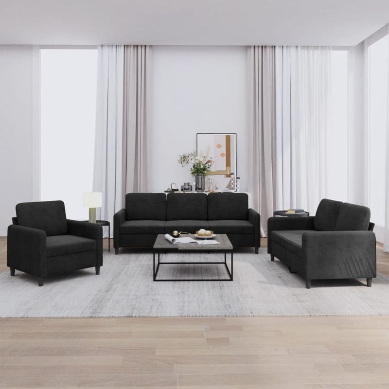 Casa si Gradina - Mobilier - Seturi de mobilier - Seturi living - Set de canapele, 3 piese, negru, catifea - Infinity.ro