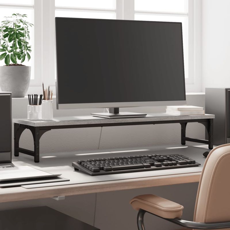 PC, gaming si accesorii - Desktop PC & monitoare - Accesorii monitoare - Suport pentru monitor, gri sonoma, 85x23x15,5 cm, lemn compozit - Infinity.ro