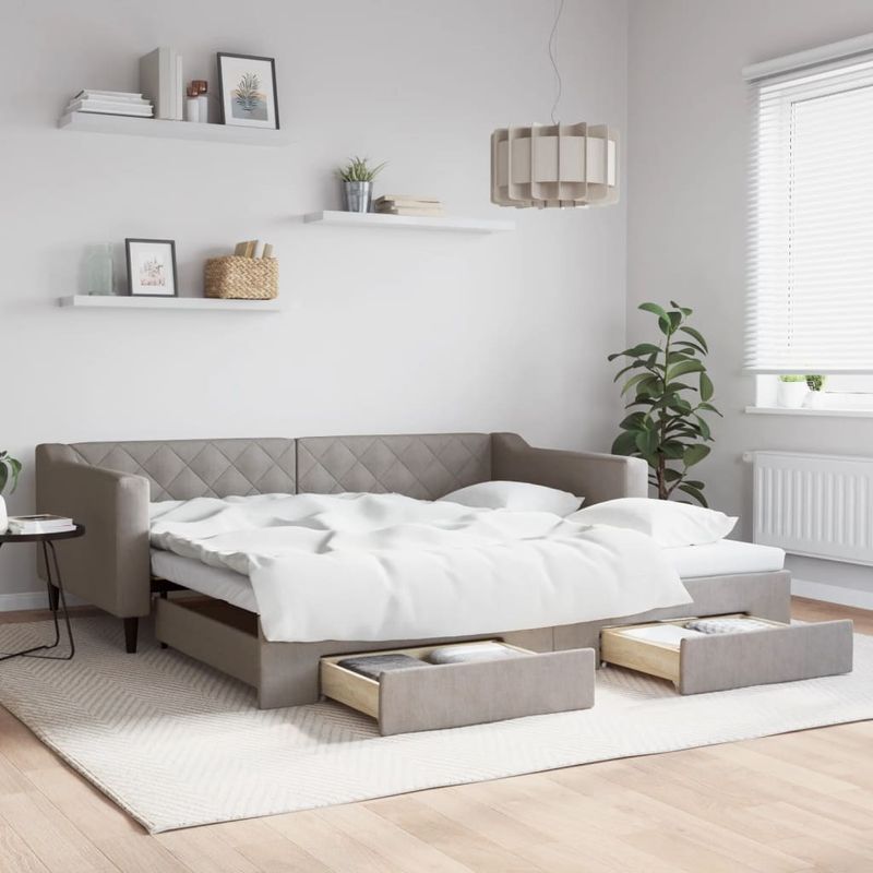 Casa si Gradina - Mobilier - Paturi si accesorii - Paturi - Pat de zi cu extensie si sertare, gri taupe, 100x200 cm, textil - Infinity.ro