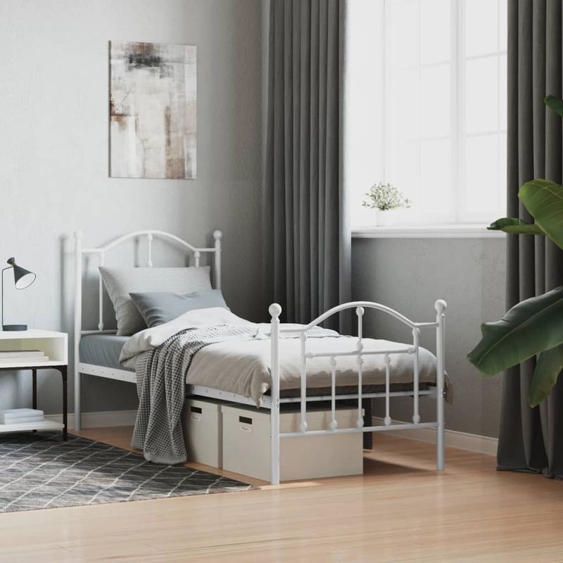 Casa si Gradina - Mobilier - Paturi si accesorii - Paturi - Cadru de pat metalic cu tablie de cap/picioare, alb, 75x190 cm - Infinity.ro